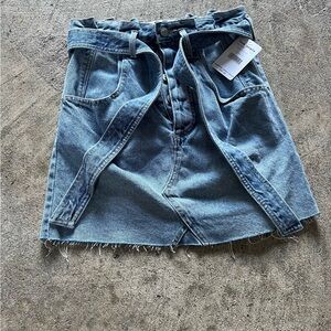 Free People Light Blue Denim Belted Mini Skirt